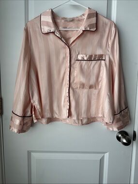 Intimately by Free People Pillow Talk Blush Pink Satin Stripe Pajama Top